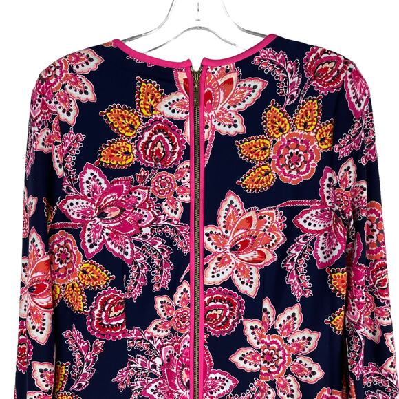 Eliza J Floral Printed Shift Dress 3/4 Sleeve Pink Navy Size 6 - Picture 7 of 8